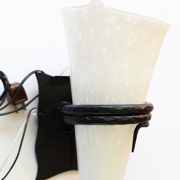 Wall sconce, Hand blown glass shade,  Iron base, - Picture 2 of 8